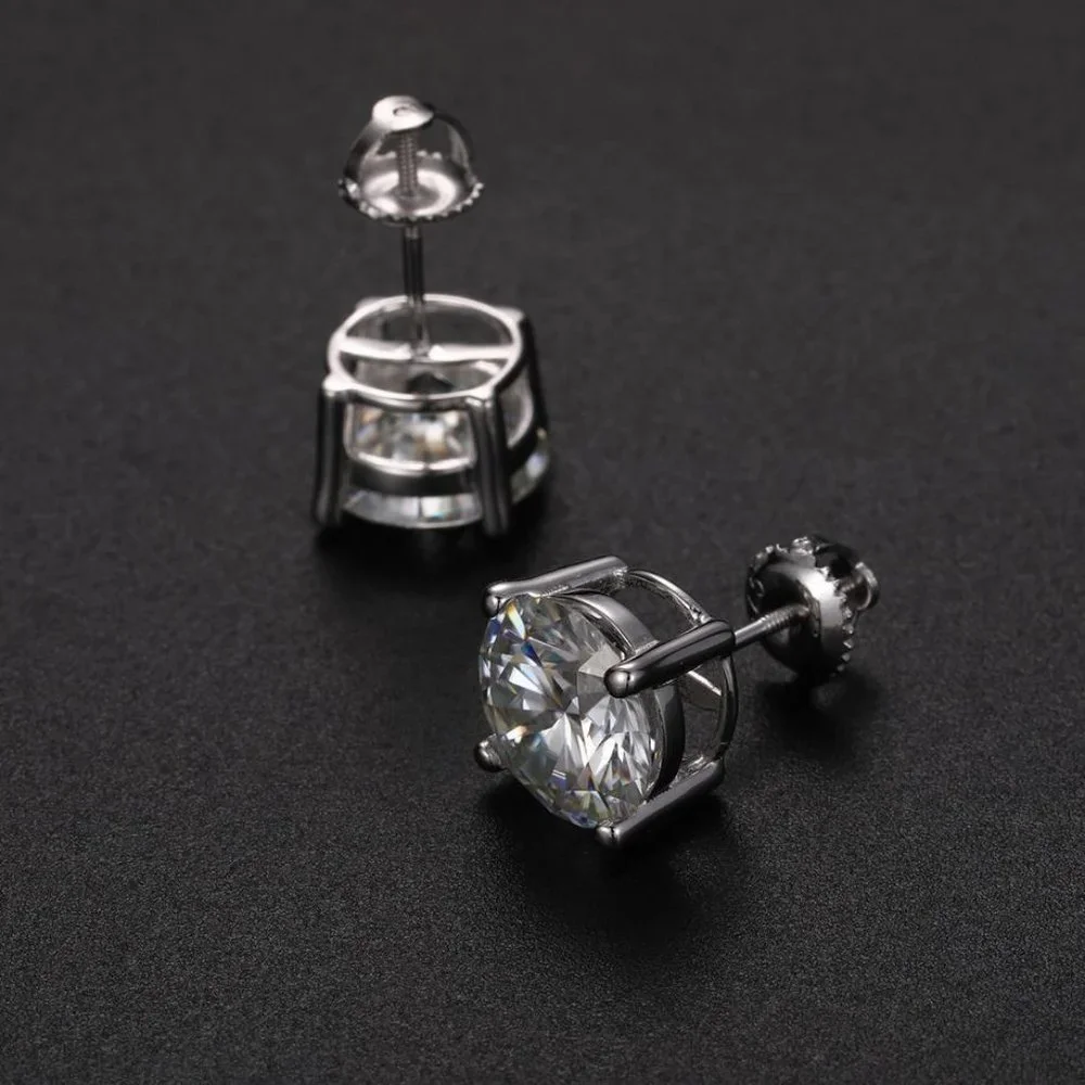 Certified 6ct. t.w. Moissanite Diamond Round Stud Earrings NEW A - Picture 2 of 11